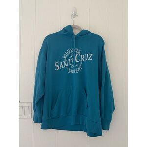 Santa Cruz California Hoodie Turquoise Adult Large Pockets Surf City Beach